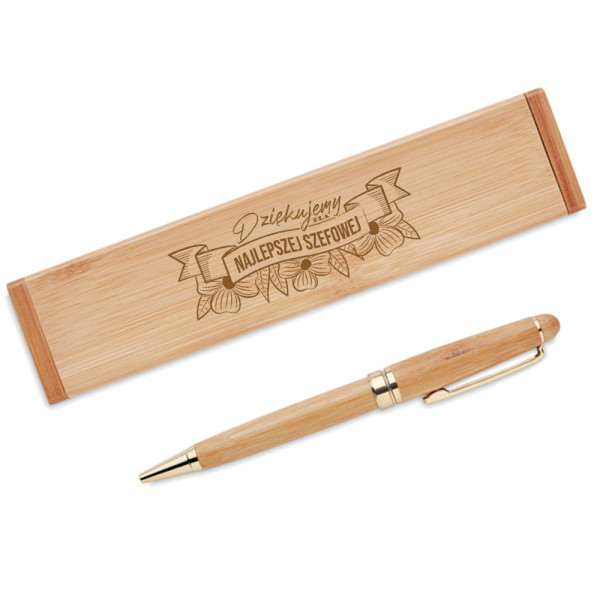 Długopis bambusowy w pudełku "Wszystkiego najlepszego szefowo"