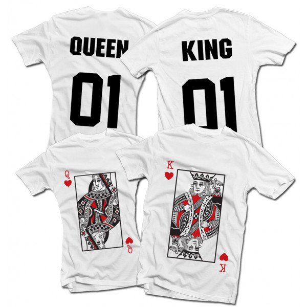 Komplet koszulek "King & Queen" z nadrukiem z przodu i z tyłu