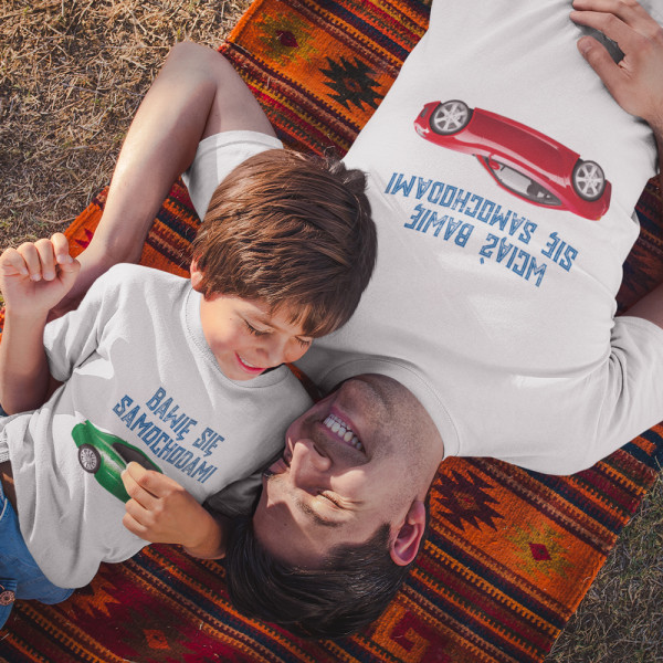 Komplet koszulek dla taty i dziecka "Bawię się samochodami"