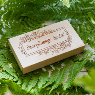 Drewniane pudełeczko na pieniądze "Szczęśliwego życia"