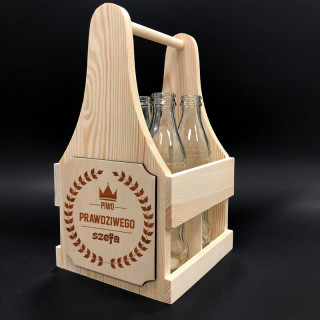 Drewniane pudełko na butelkę "Piwo prawdziwego SZEFA"