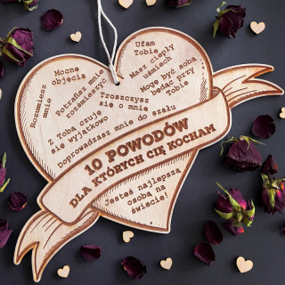 Grawerowana drewniana tabliczka "10 powodów dla których Cię kocham!"