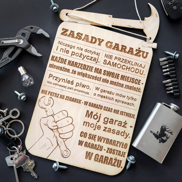 Drewniana tabliczka prezent "Zasady garażu"
