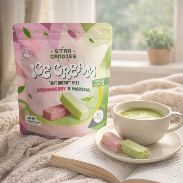 Lody liofilizowane STAR CANDIES o smaku matcha i truskawki, 16g