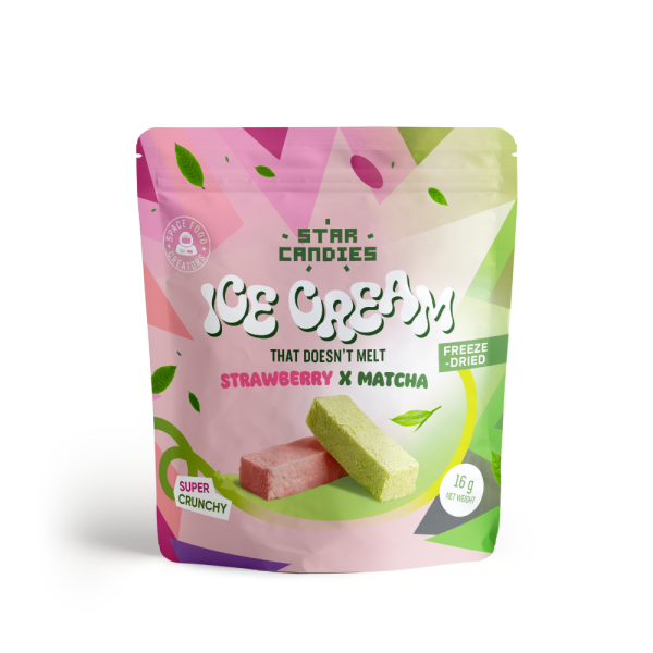 Lody liofilizowane STAR CANDIES o smaku matcha i truskawki, 16g