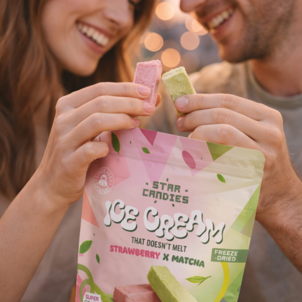 Lody liofilizowane STAR CANDIES o smaku matcha i truskawki, 16g
