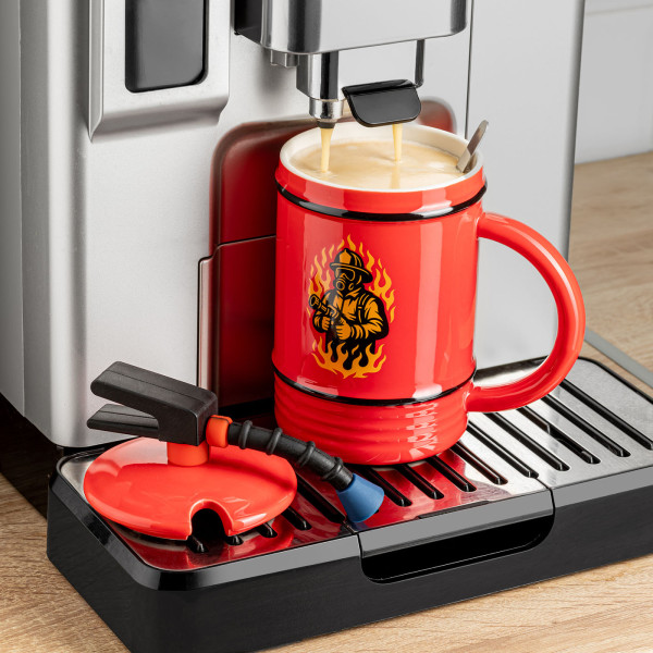 Kubek strażacki „Gaśnica” z pokrywką i łyżeczką (450 ml)