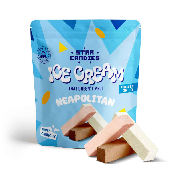 STAR CANDIES liofilizowane lody NEAPOLITAN (wanilia, czekolada, truskawka), 16 g STAR CANDIES liofilizowane lody NEAPOLITAN (wanilia, czekolada, truskawka), 16 g