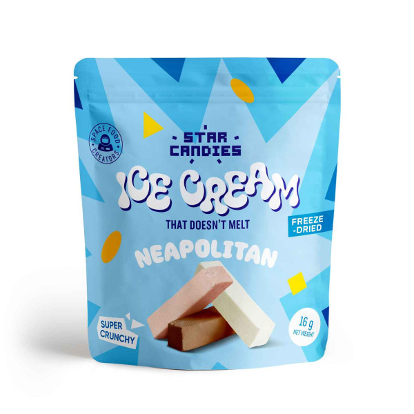 STAR CANDIES liofilizowane lody NEAPOLITAN (wanilia, czekolada, truskawka), 16 g STAR CANDIES liofilizowane lody NEAPOLITAN (wanilia, czekolada, truskawka), 16 g