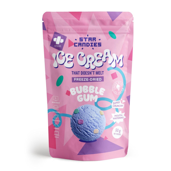 STAR CANDIES liofilizowane lody o smaku gumy do żucia, 50g STAR CANDIES liofilizowane lody o smaku gumy do żucia, 50g