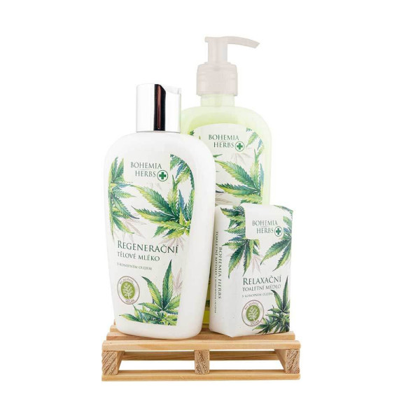 Kosmetyczny zestaw upominkowy „Hemp SPA” (mydło w płynie 300ml + balsam do ciała 250ml + mydło 100g)