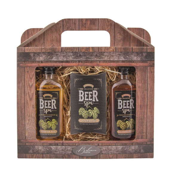 Kosmetyczny zestaw upominkowy „BEER SPA” - żel pod prysznic (100ml), szampon (100ml) i sól do kąpieli (150g)