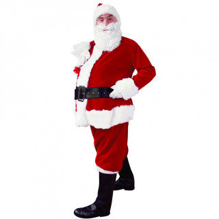 Kostium Świętego Mikołaja (czapka, sweter, spodnie, rękawiczki, pas, pokrowce na buty i broda)