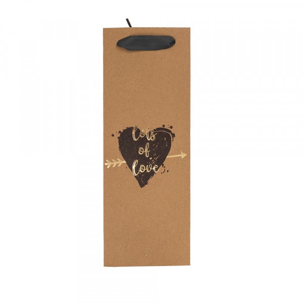 Torba prezentowa z papieru kraft na butelkę „Love” (33 x 10 x 12 cm)