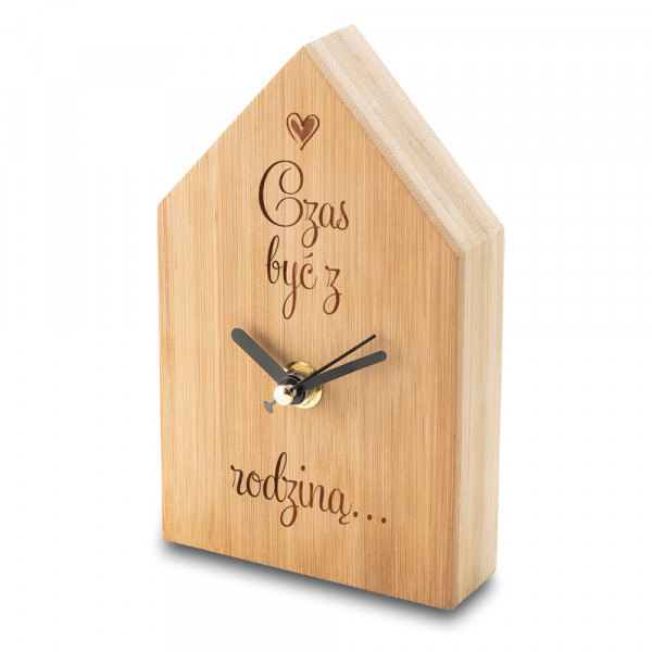 Bambusowy zegar w kształcie domku "Czas być z rodziną"