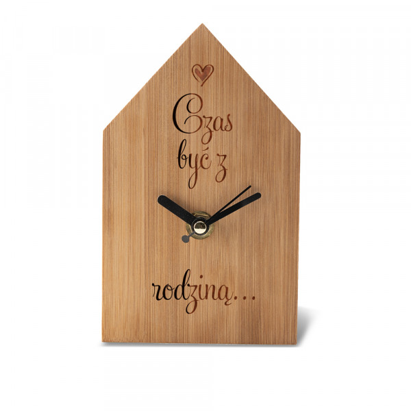 Bambusowy zegar w kształcie domku "Czas być z rodziną"