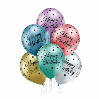 Balony „Happy Birthday” z kropkami (6 szt.)