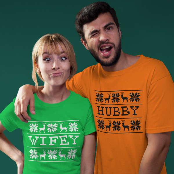 Komplet koszulek "Hubby and wifey Christmas"