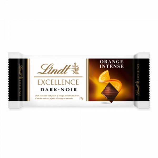 "LINDT EXCELLENCE" czarna czekolada z pomarańczą i migdałami, 35 g