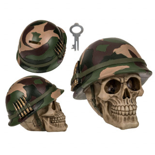 Skarbonka w kształcie czaszki z hełmem wojskowym