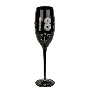 Czarny kieliszek do szampana z liczbą"18"