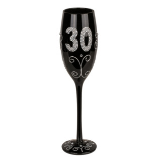 Czarny kieliszek do szampana z liczbą "30"