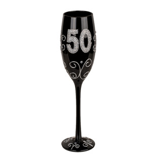 Czarny kieliszek do szampana z liczbą "50"