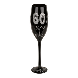 Czarny kieliszek do szampana z liczbą "60"