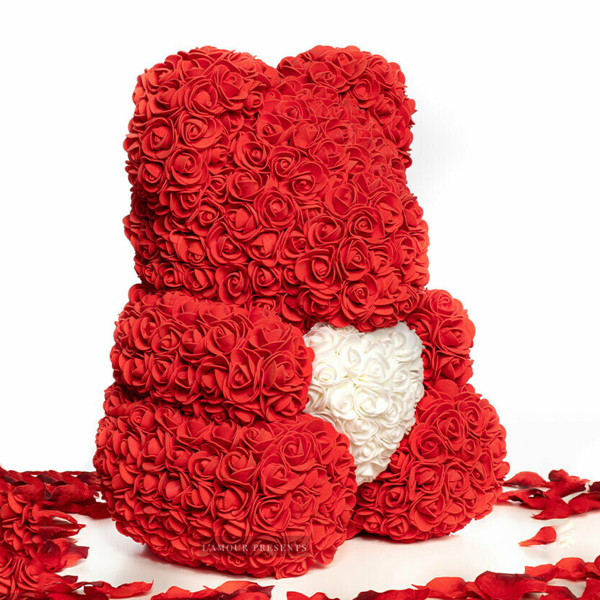 XL Miś z róż, czerwony (40cm)