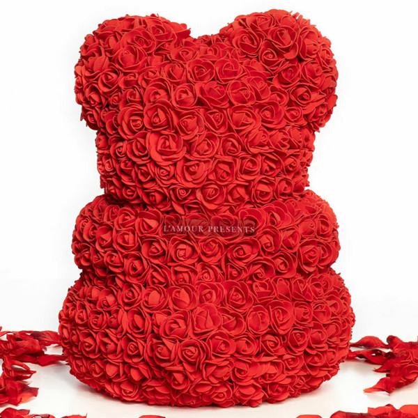 XL Miś z róż, czerwony (40cm)