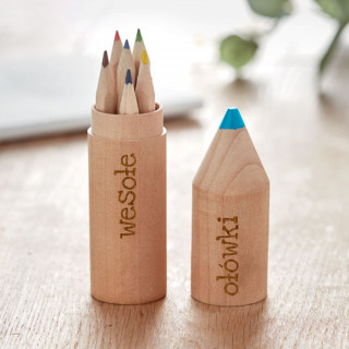 Zestaw 6 ołówków w drewnianym pudełku „Wesołe ołówki”