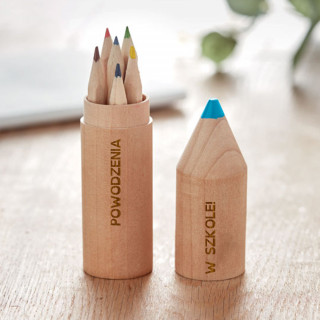 Zestaw 6 ołówków w drewnianym pudełku „Powodzenia w szkole!”