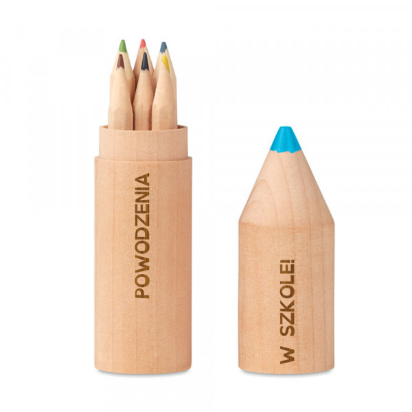 Zestaw 6 ołówków w drewnianym pudełku „Powodzenia w szkole!”