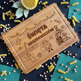 Bambusowa deska do krojenia „Święta” z Twoim wybranym nazwiskiem
