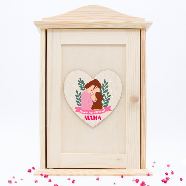Drewniana skrzynka na klucze "Sercem tego domu jest MAMA"