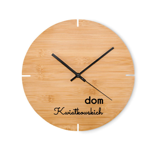 Bambusowy zegar ścienny "Dom" z wybranym przez Ciebie nazwiskiem