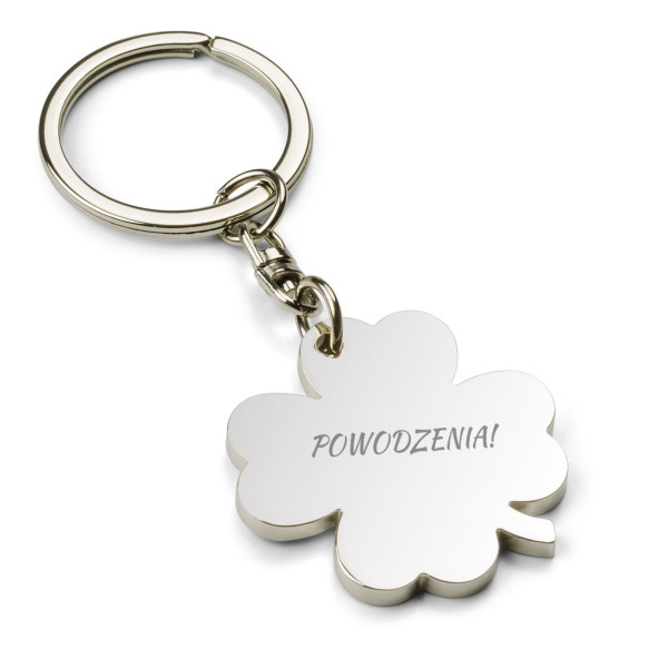 Brelok w kształcie koniczyny z grawerem "Powodzenia" Brelok w kształcie koniczyny z grawerem "Powodzenia"