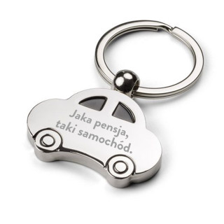 Brelok z grawerem "Jaka pensja, taki samochód."