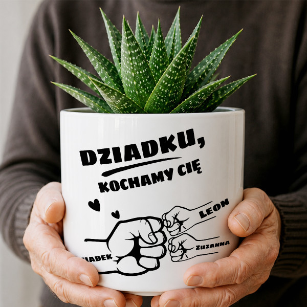 Ceramiczna doniczka "Dziadek i wnuki" z imionami wnuków