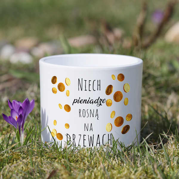 Ceramiczna doniczka "Niech pieniądze rosną na drzewach"