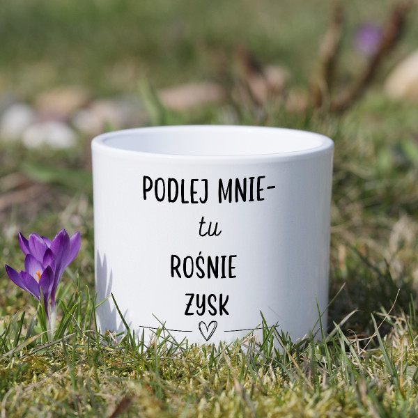 Ceramiczna doniczka "Podlej mnie – tu rośnie zysk"