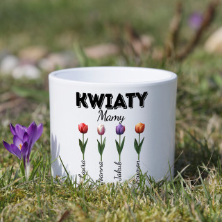 Doniczka ceramiczna "Kwiaty Mamy" z imionami dzieci