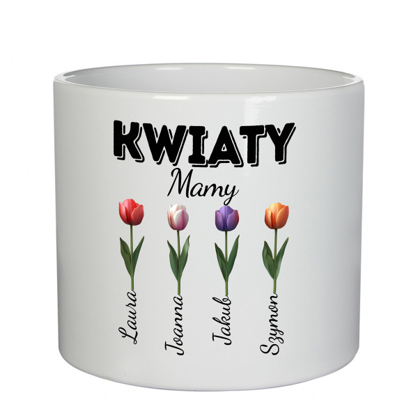Doniczka ceramiczna "Kwiaty Mamy" z imionami dzieci