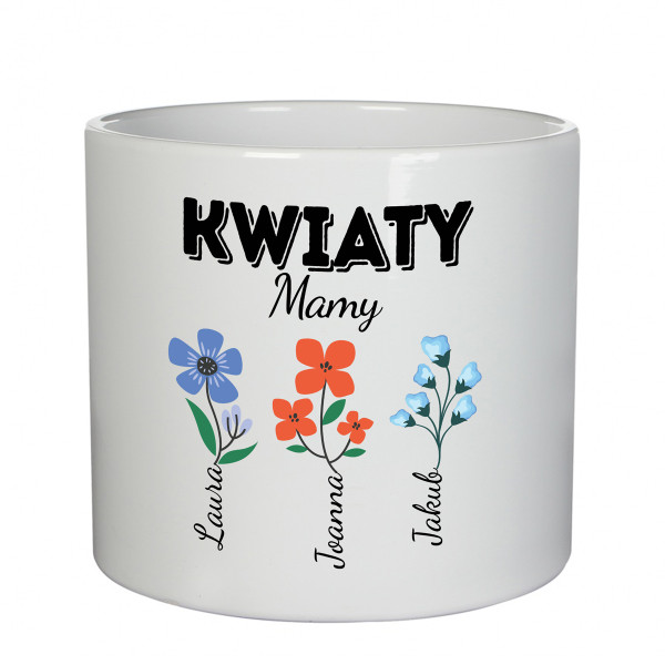 Doniczka ceramiczna "Kwiaty Mamy" z imionami dzieci