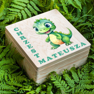 Drewniana skrzynka "Chrzest Smoka" z wybranym imieniem (30x30cm)