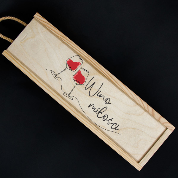 Drewniana skrzynka na butelki "Wino miłości"
