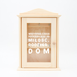 Drewniana skrzynka na klucze ze szkłem “Miłość, rodzina, dom"