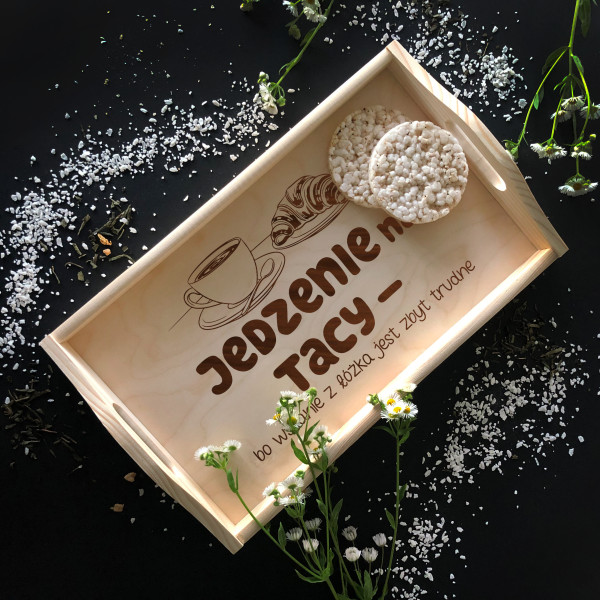 Drewniana taca śniadaniowa "Jedzenie na tacy" Drewniana taca śniadaniowa "Jedzenie na tacy"