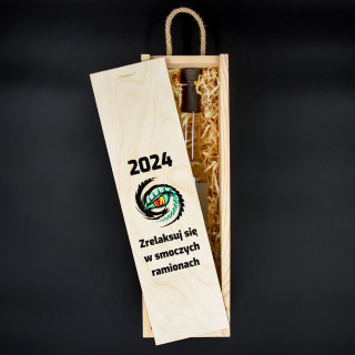 Drewniane pudełko na butelkę "2024 - Rok Smoka"