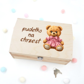 Drewniane pudełko "Pudełko na chrzciny z misiem"